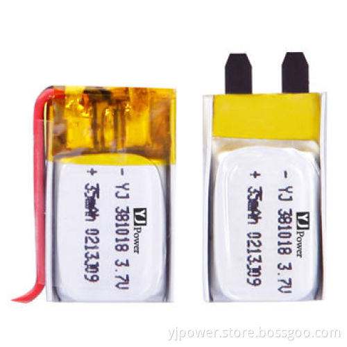 Rechargeable Li-polymer battery, 381013, 35mAh, 3.7V